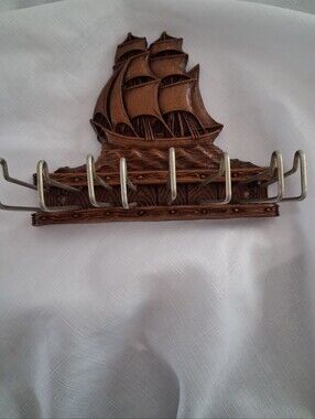 Vintage Syroco Ornawood Nautical Ship Scarf Tie Belt Wall Rack